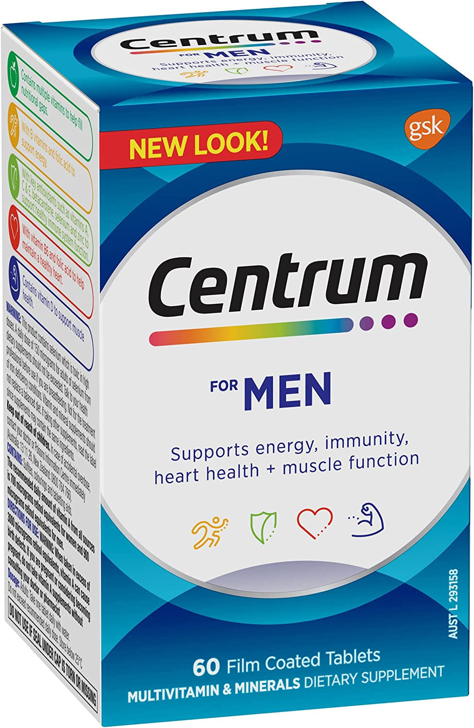 for Men, Multivitamin with Vitamins & Minerals to Support Energy, Immunity, Heart Health & Muscle Function, 60 Tablets