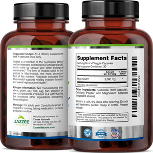 Myo-Inositol 120 Veggie Capsules, 2000 Mg per Serving, 100% Pure, Pharmaceutical Grade, Vegan, Non-Gmo and All Natural