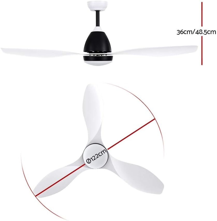48'' Ceiling Fan Light Remote Control DC Motor White 3 Blades 1300Mm