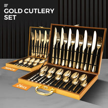 Load image into Gallery viewer, Gold Cutlery Set, Stainless Steel Silverware Set,24 Pieces Dinner Forks and Spoons, Flatware Cutlery Set for Ceremony, Home Party, Kitchen, Wedding, Restaurant, Party, Event, Banquet, Birthday Dinner Party, (24)
