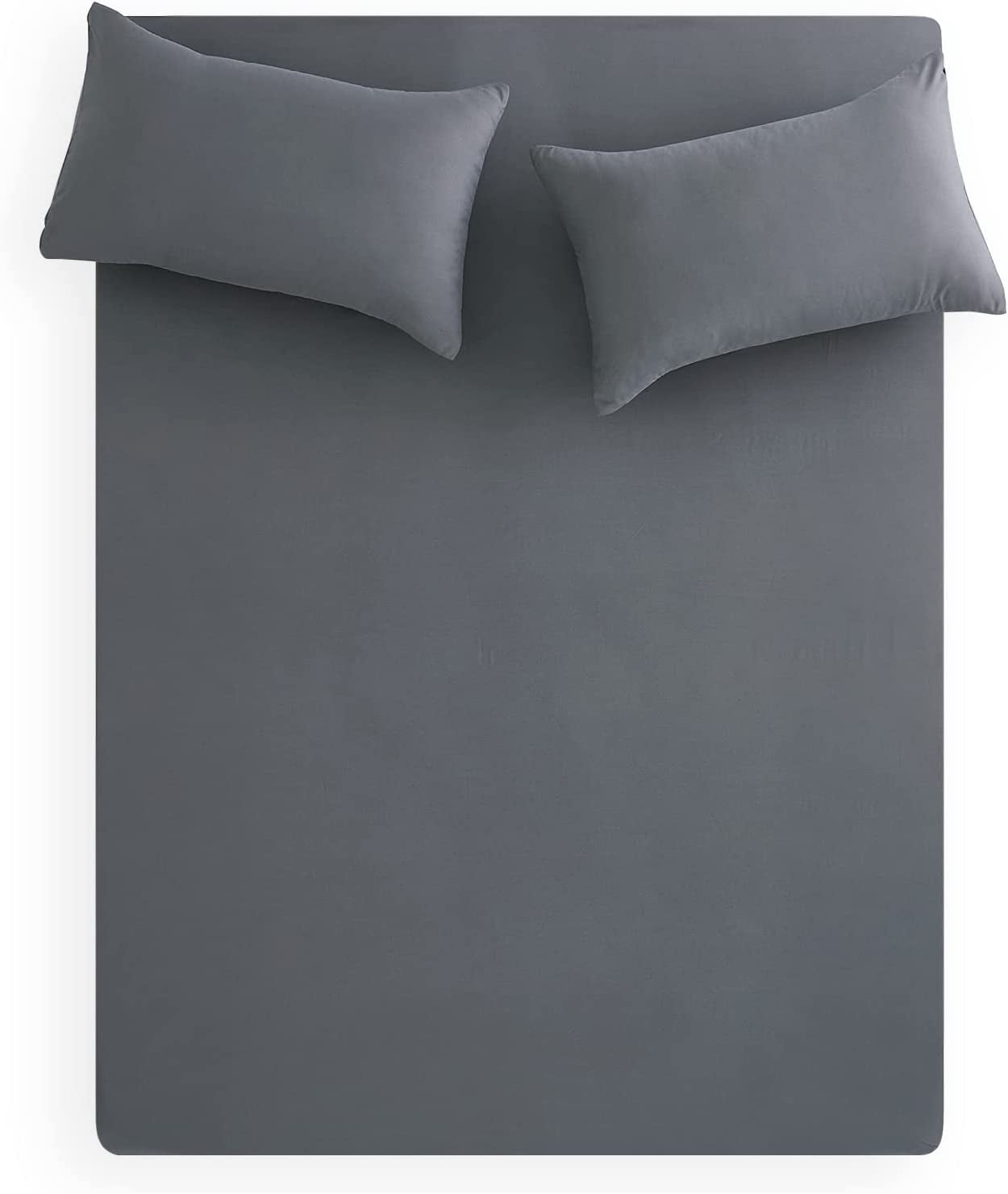 - Grey Fitted Sheet Set, 1000TC Ultra Soft Microfiber, Fitted Sheet & 2 Pillowcases (3Pcs, Queen Size)
