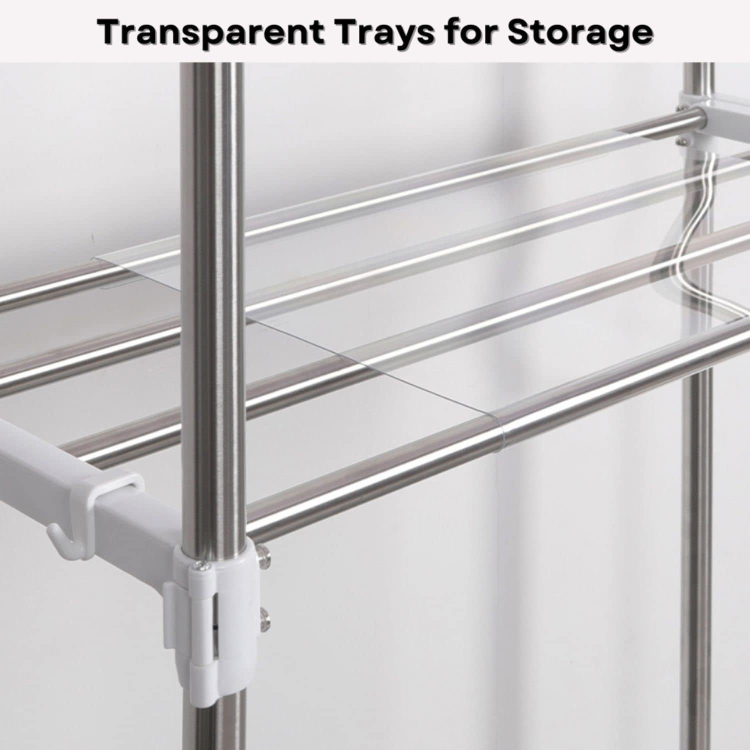 over Toilet Storage Shelf 2-Tiers Stainless Steel ABS Bathroom Organizer, Adjustable Height, Sturdy Construction, Durability, Two Transparent Tray