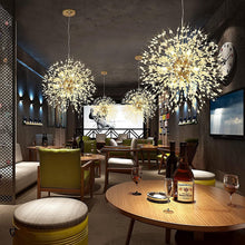 Load image into Gallery viewer, Modern Firework Chandeliers Dandelion Pendant Light, 8 Lights G9 Lamps Alloy Fixtures - with Bulb and 32 Strings Crystal, for Living Room, Bedroom, Dining, Foyer, Hallway, Shop (Gold, Warm Light)
