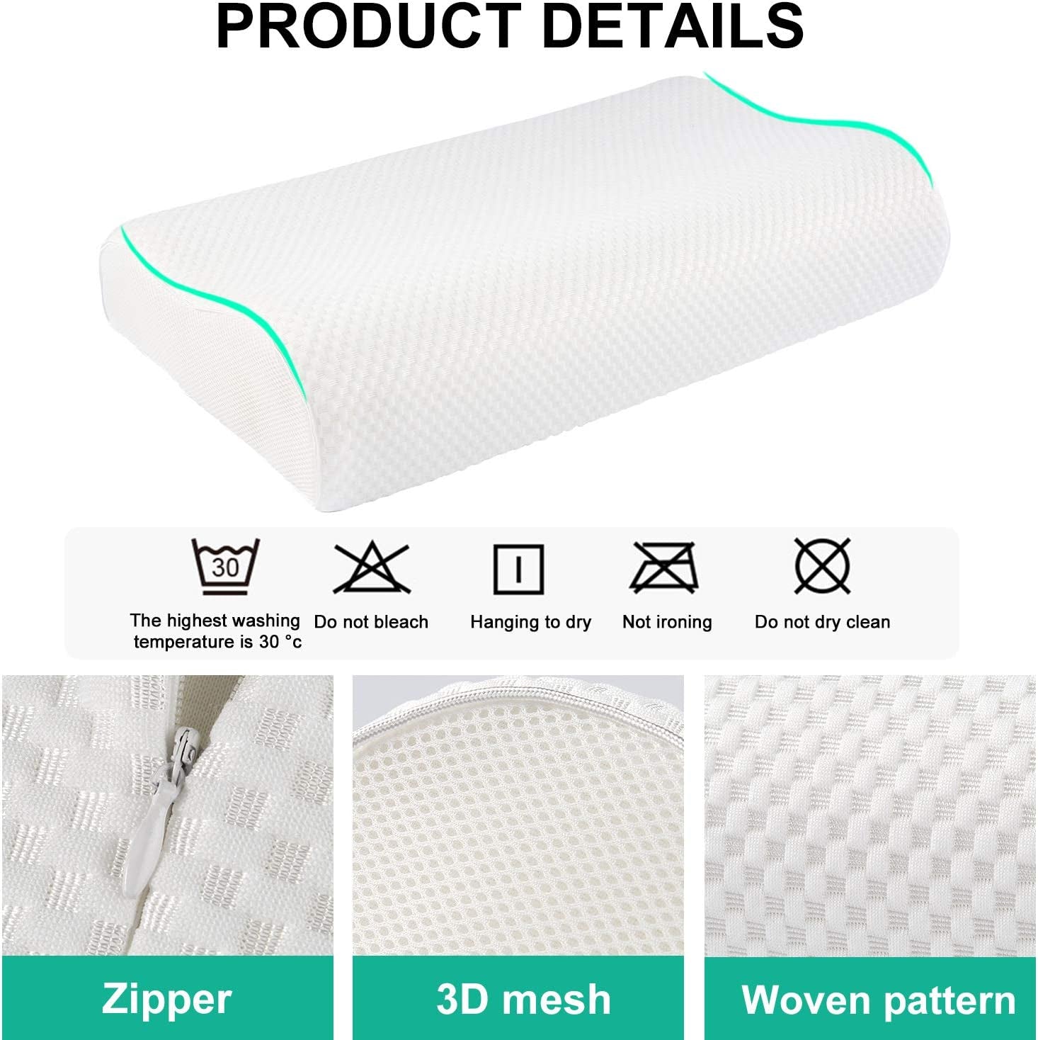 Sleeping Pillow, Memory Foam Bed Pillows Ergonomic Cervical Orthopedic Sleeping Pillow for Adults Kids- Prevents Back Neck Pain-Soft Removable Washable Pillow Cover (White)