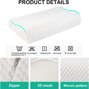 Sleeping Pillow, Memory Foam Bed Pillows Ergonomic Cervical Orthopedic Sleeping Pillow for Adults Kids- Prevents Back Neck Pain-Soft Removable Washable Pillow Cover (White)