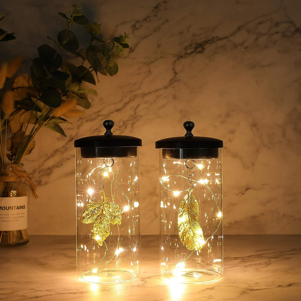 Set of 2 Leaf Decorative Lamp Battery Powered Lights 23Cm Tall Cordless Night Light with Fairy Lights for Living Room Bedroom Kitchen Wedding Xmas