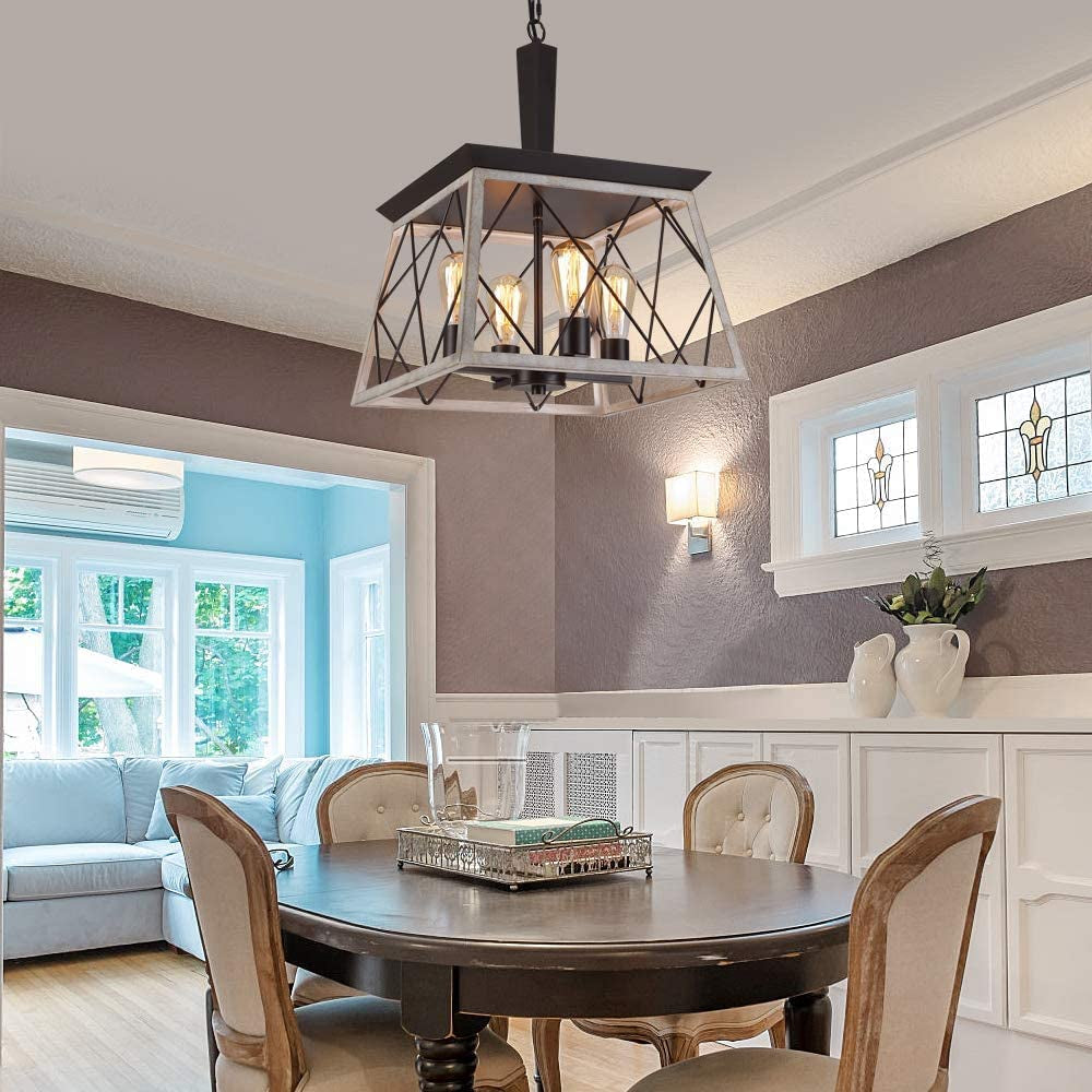 Farmhouse Chandelier 4 Lights Rustic Vintage Pendant Lights L38Xh47Cm Lantern Ceiling Light Fixture Industrial Island Light Chandeliers for Kitchen Island Dining Room Living Room Bulbs Included