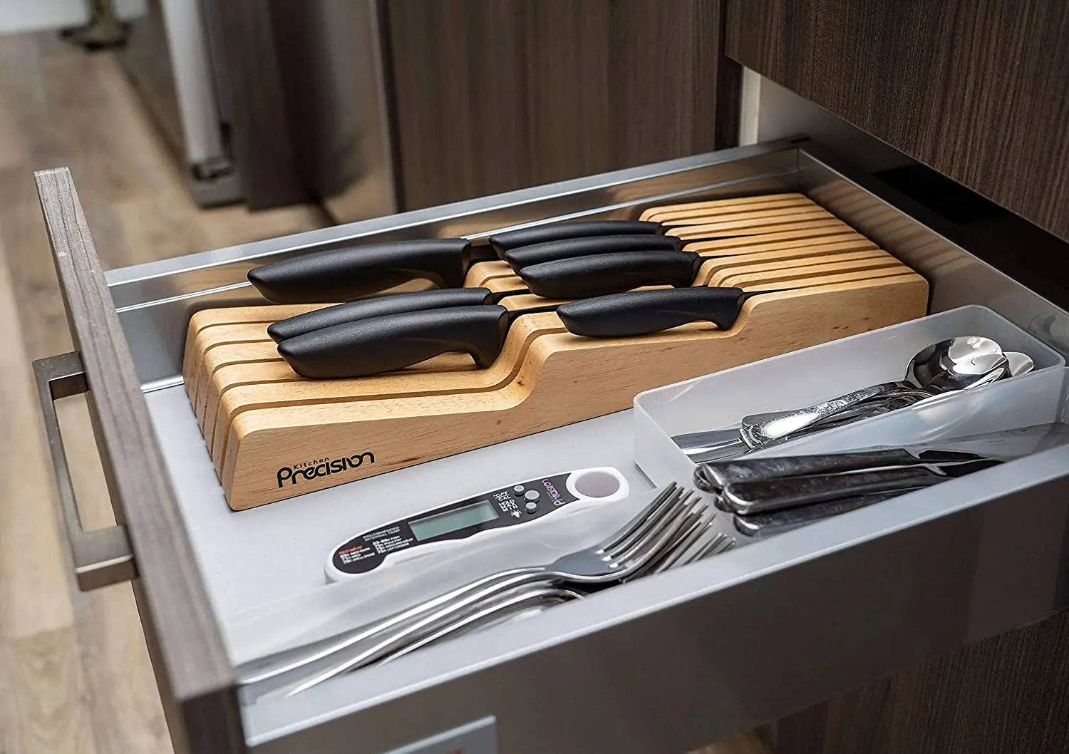 Knife Block Drawer Organiser - Holds 11 Knives - Large and Small - Hevea Hardwood Knife Holder Cutlery Tray - Kitchen Storage & Organisation - Home Décor Products - Wood, Wooden
