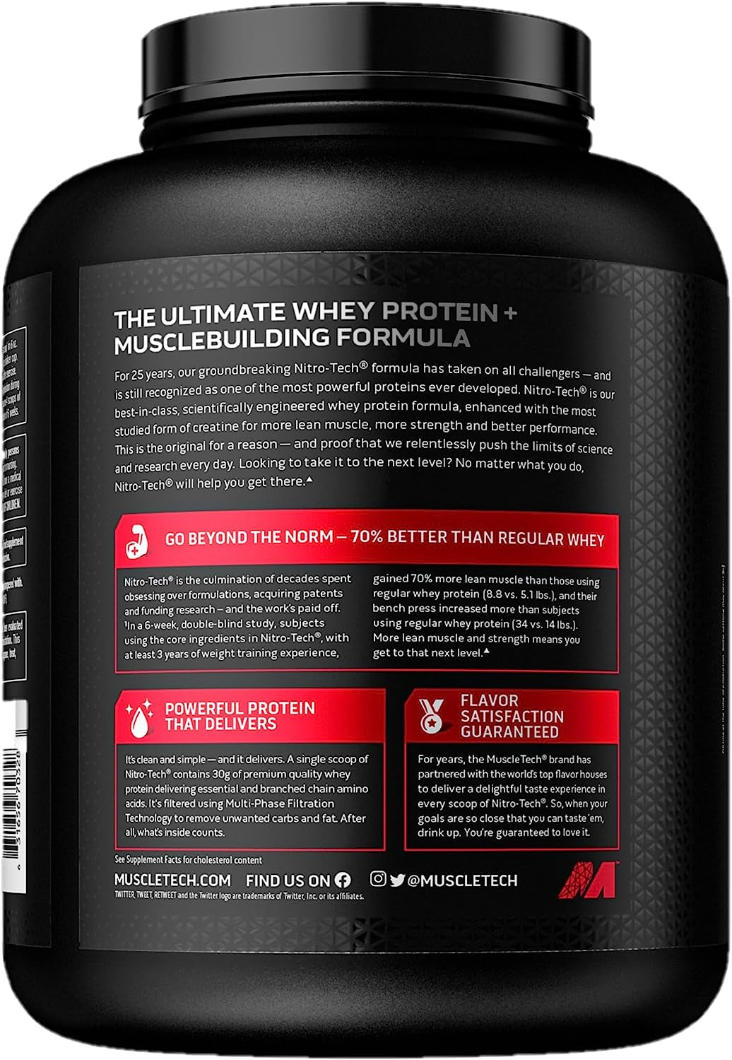 Whey Protein Powder,  Nitro-Tech Whey Protein Isolate + Peptides, Lean Protein Powder with Creatine, Sports Nutrition Protein Powder for Men & Women, Chocolate, 1.81Kg (40 Servings)