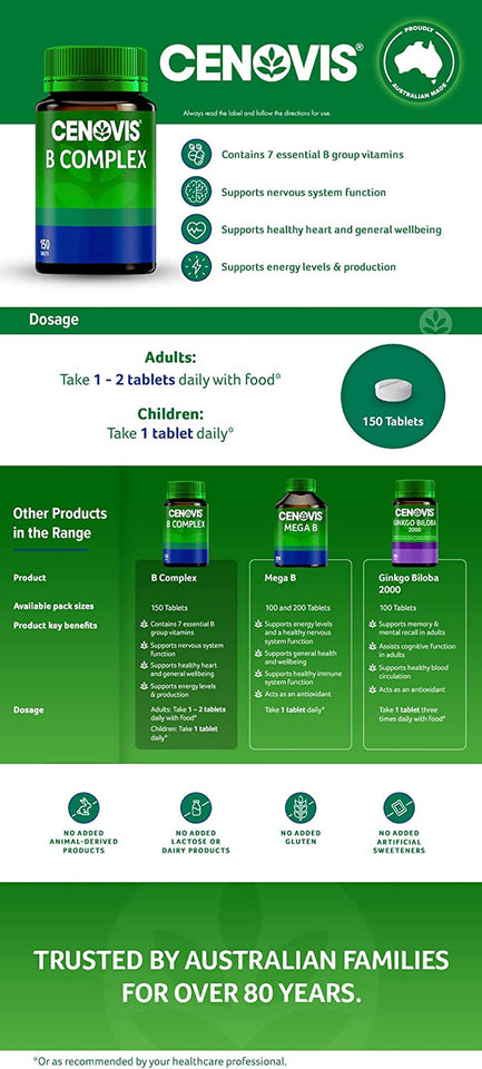 Vitamin B Complex with B3, B6 + B12 for Energy, Supports Energy Levels, 150 Tablets