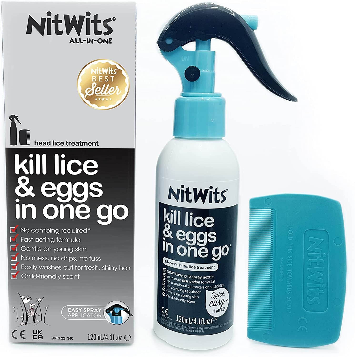 All-In-One Head Lice Treatment Spray, Kills Nits & Eggs, Includes Lice Spray 120Ml & Nit Comb