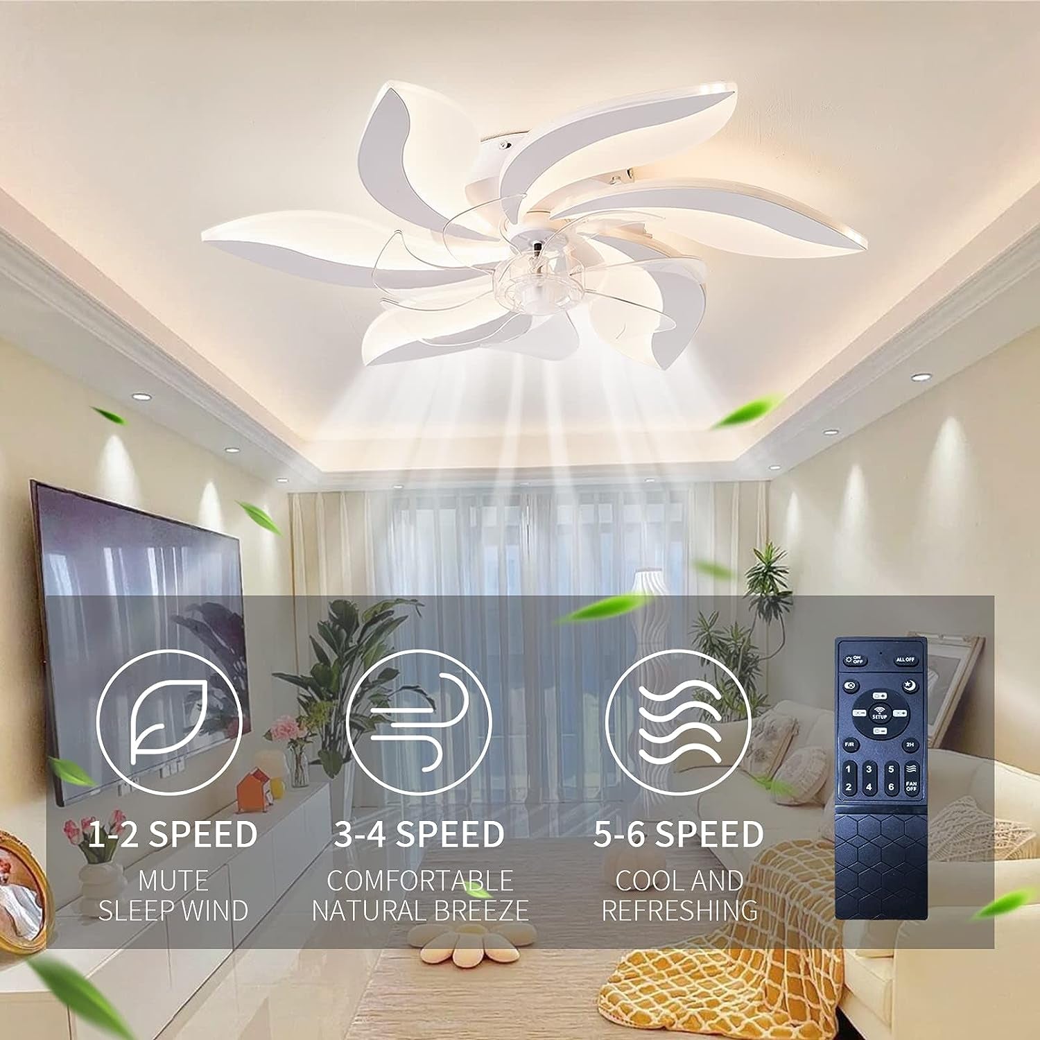 68Cm Low Profile Ceiling Fans with Lights and Remote/App Control,3 Light Color Changes，6 Wind Speed Modes,Flush Mount Ceiling Fan Light,Modern Ceiling Light with Fan for Bedroom/Study/Office…
