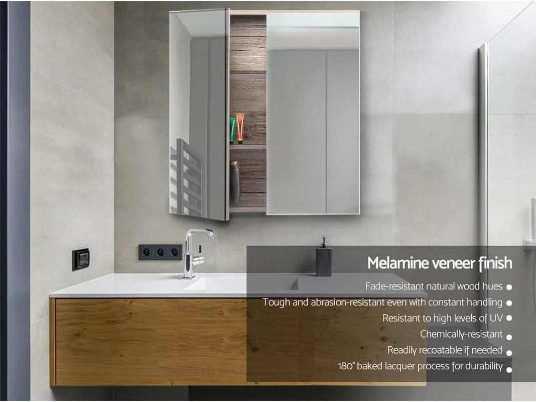 Bathroom Mirror Cabinet Vanity Medicine Shave Wooden Natural 600Mm X720Mm