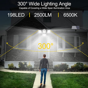 Solar Lights Outdoor, Motion Sensor Security Lights, Separate Solar Panel, 4 Adjustable Head, 198 LED 300° Wide Angle, Waterproof Wall Lights for Porch Yard Garage Pathway