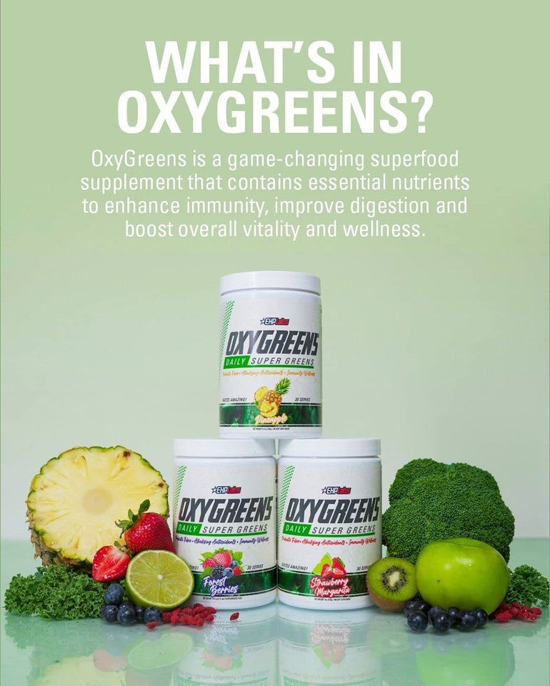 Ehplabs Oxygreens Daily Super Greens Powder - Green Superfood, Spirulina Herbal Supplement with Prebiotic Fibre, Alkalizing Antioxidants & Immunity Wellness, 30 Serves (Pineapple)