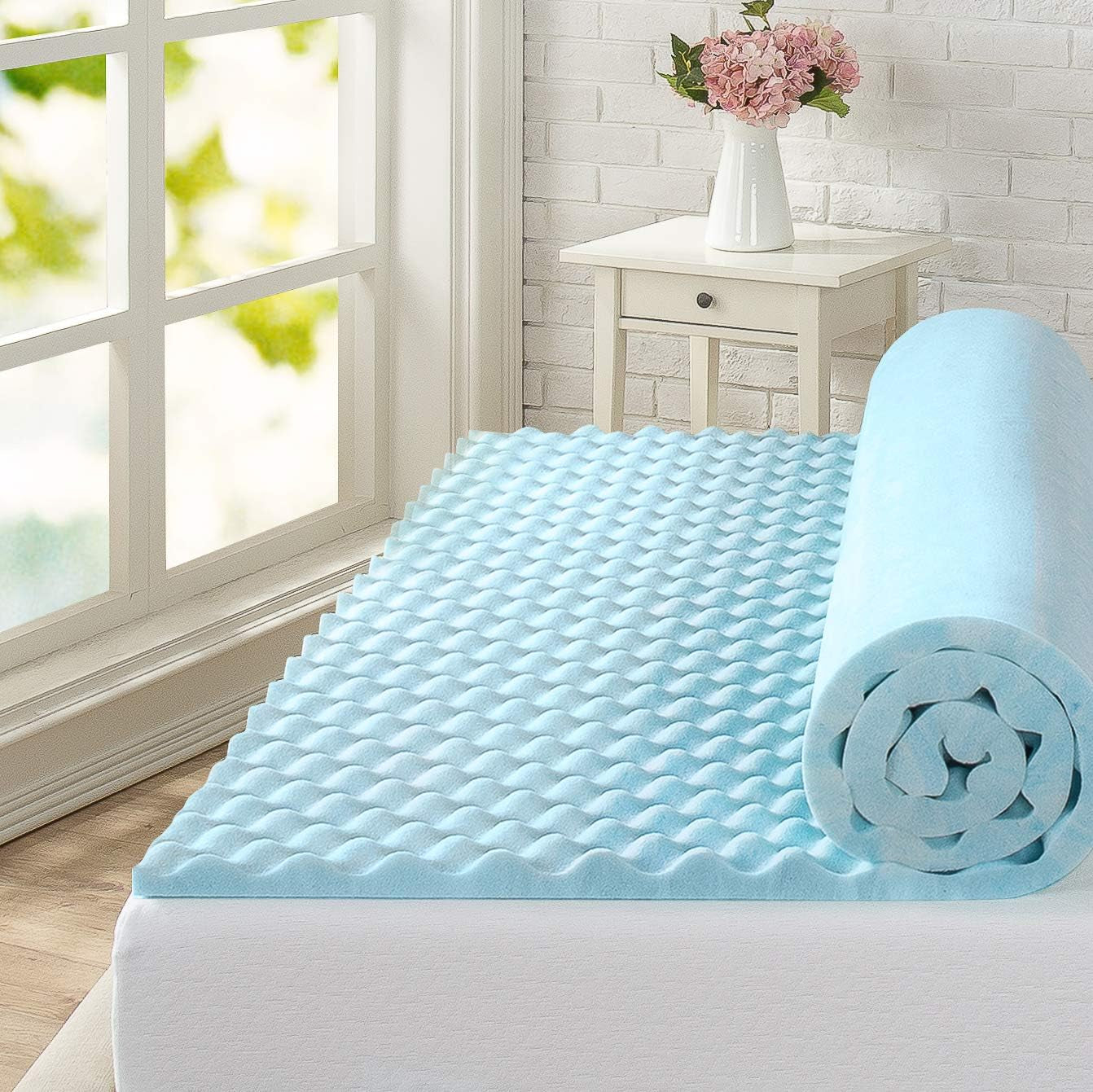 Swirl Cool Gel Convoluted Memory Foam Air Flow Mattress Topper Protector 4Cm - Queen Size