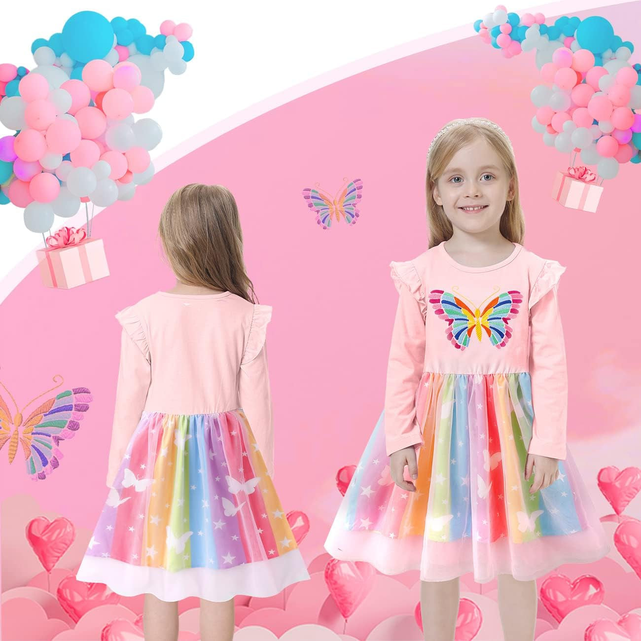 Dress for Girls, Soft Twirly Stretchy Casual Ruffle Daily Dress for Toddler/Little/Big Kid Girls Clothing 3-9T Clothes