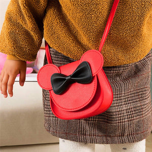 Little Girls Cute Crossbody Purse Bowknot Shoulder Bag Coin Purse with Cute Mouse Ear Headband (Red)