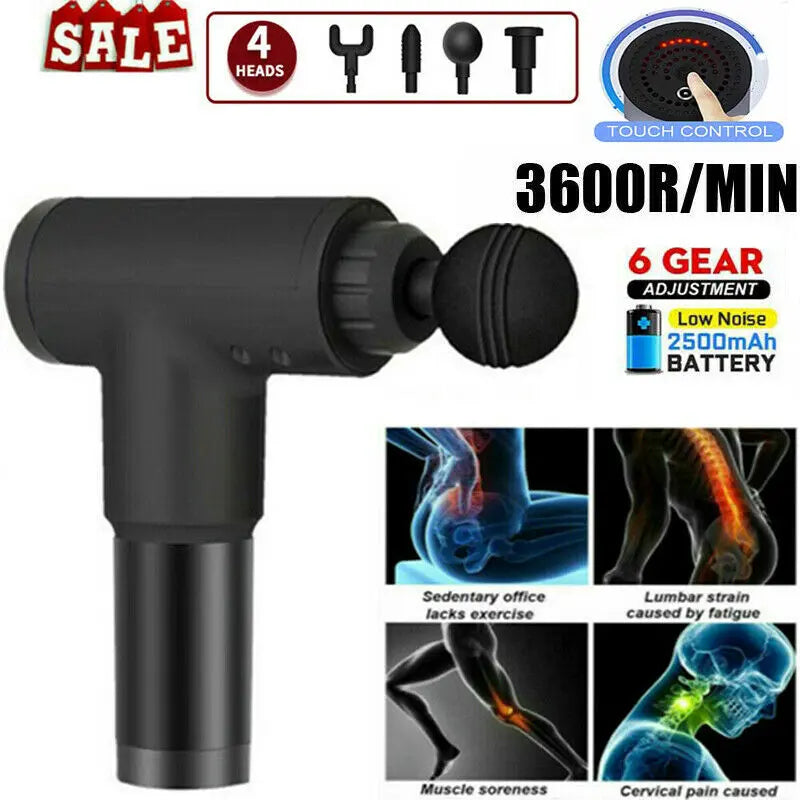 Massage Gun Percussion Massager Muscle Relaxing Therapy Deep Tissue 4 Heads AU