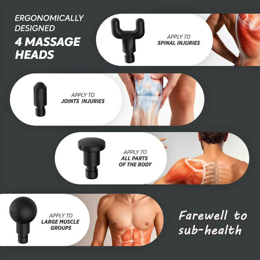 Massage Gun Percussion Massager Muscle Relaxing Therapy Deep Tissue 4 Heads AU pattanaustralia